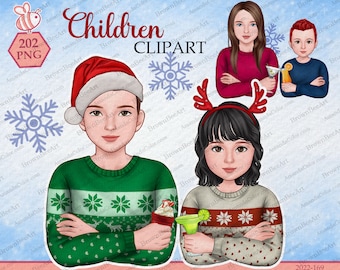 Christmas Children Clipart: Winter Kids PNG (Digital Download)