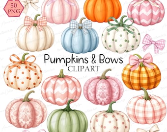 Watercolor Pumpkins Clipart: Pastel Autumn & Halloween Bows (Digital Download)