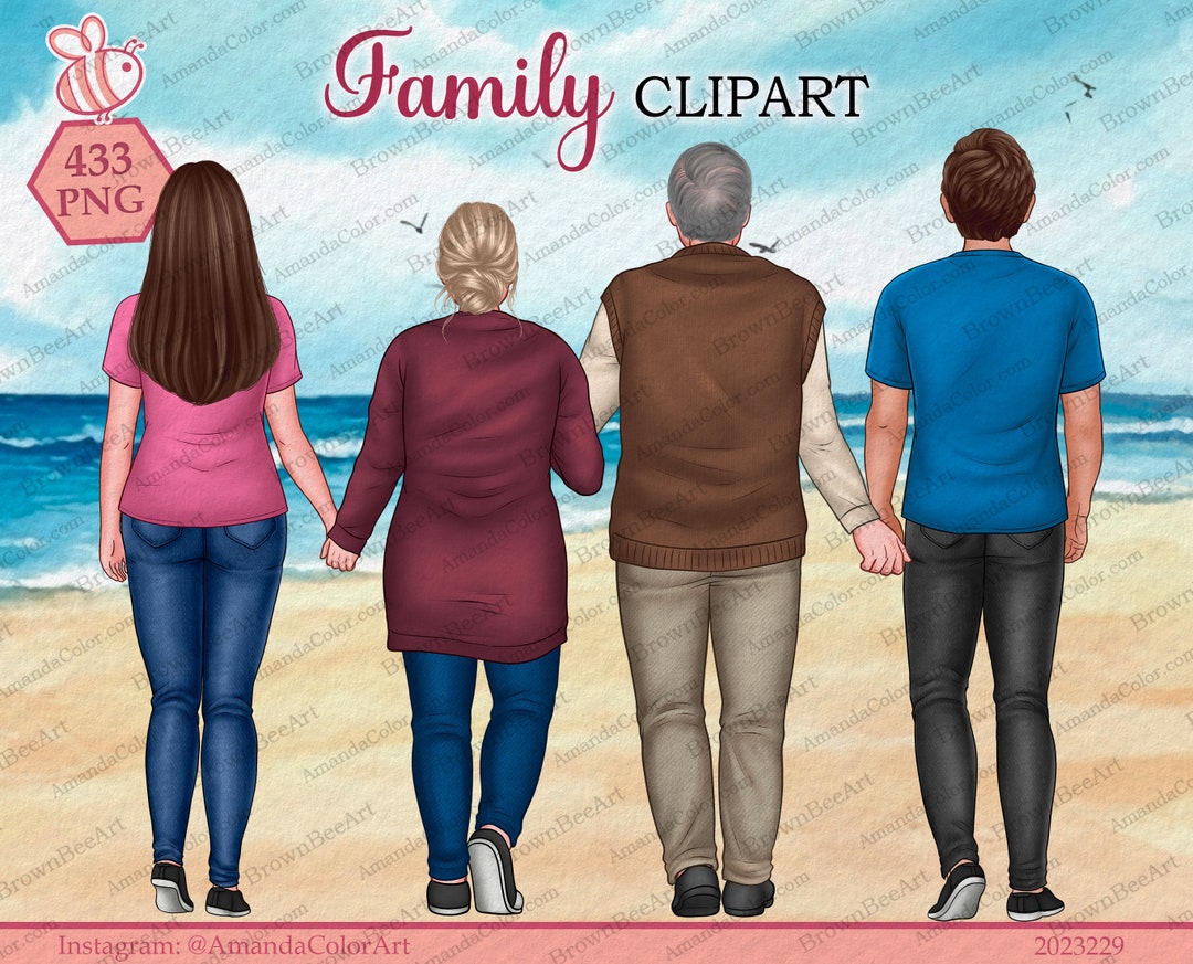 Family Clipart Bundle: Custom Portrait, Back View (433 PNG) - Etsy, image size:1080x873