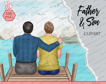 Father and Son Clipart: Family Portrait PNG (Digital Download)