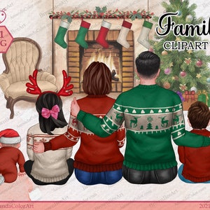 Clipart de famille de Noël, famille assise, portrait de famille personnalisé, clipart père, clipart mère