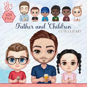 Dad and Kids Chibi Clipart Bundle (Digital Download)