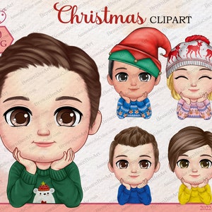 Christmas clipart, cute clipart, Children clipart, Kids clipart  Sons clipart, Daughter clipart, Grandkids, chibi clipart