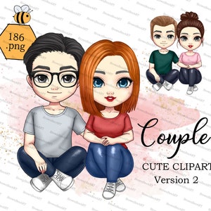 Słodka para siedząca clipart, Miłość clipart, Najlepszy przyjaciel clipart, Mężczyzna i Kobieta, Niestandardowy clipart, Walentynki, Bee59