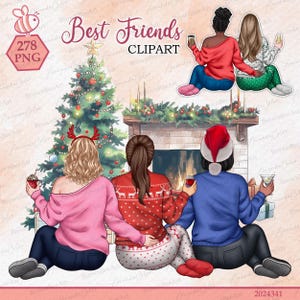 Kerst beste vrienden clipart, Bestie clipart, zitten clipart, Soul Sisters clipart, Winter clipart, gepersonaliseerde illustratie