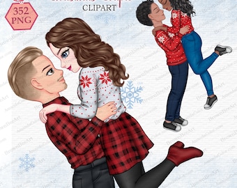 Personalized Christmas Couple Clipart: Winter Holiday PNG (Digital Download)