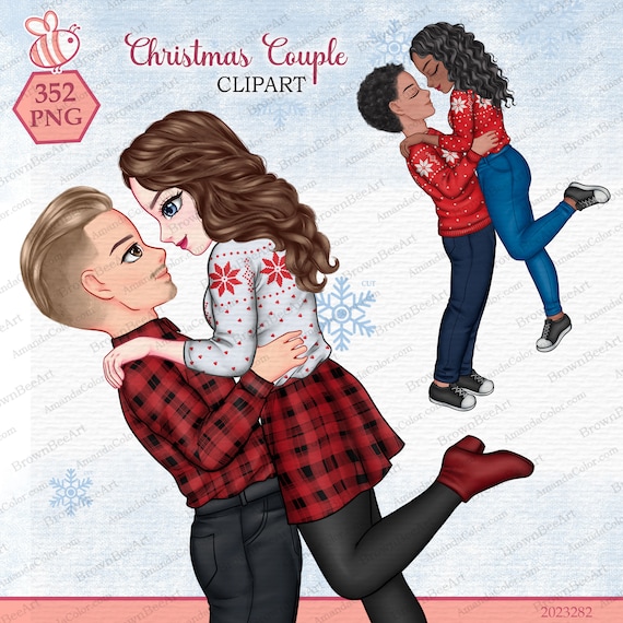 Personalized Christmas Couple Clipart: Winter Holiday PNG (Digital Download)