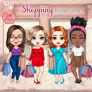 Shopping Chibi clipart, Fashion Girls clipart, Soul sisters clipart, Best friends clipart, Personalized clipart, Bestie clipart, Png files