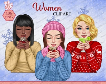 Christmas Girls Clipart, Winter Besties (136 PNG)
