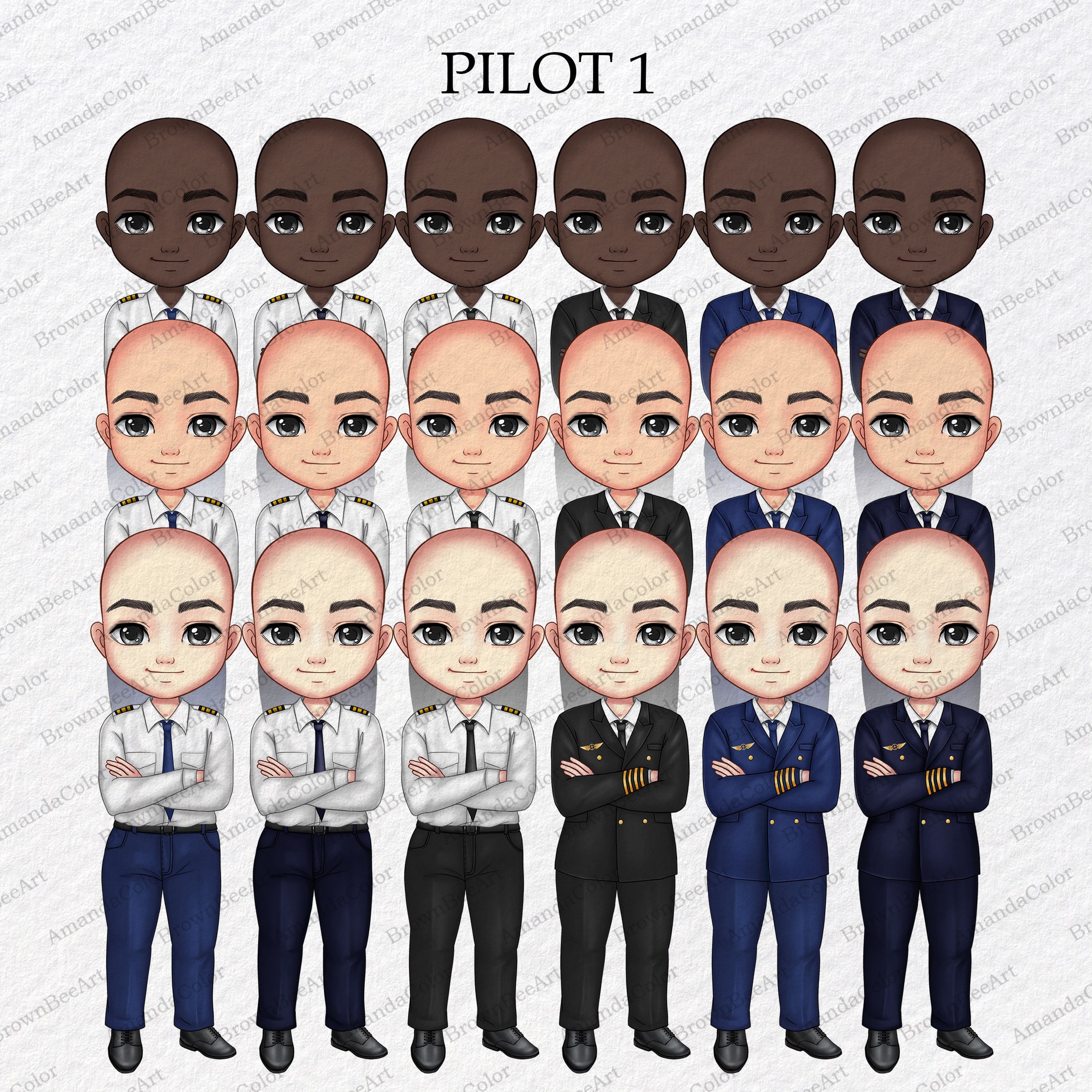 Pilot Chibi Clipart: Airport Travel Graphics (PNG Digital Download) - Etsy