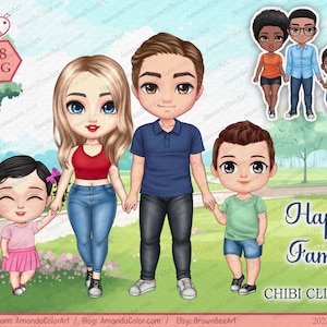 Happy Family clipart, Mother, Father, Children, Family png, Chibi clipart, Personalized clipart, PNG files