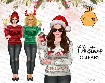 Christmas Girls Clipart, Best Friends, Sisters (Digital Clipart)