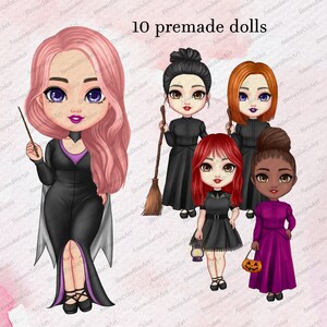Personalizable Lovely Sisters Halloween Clipart, Best Witches clipart, Bestie clipart, Halloween Clipart Collection, Chibi clipart image 7