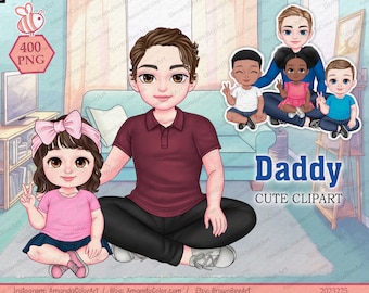 Father's Day Clipart: Dad & Children PNG Graphics (Digital Download)