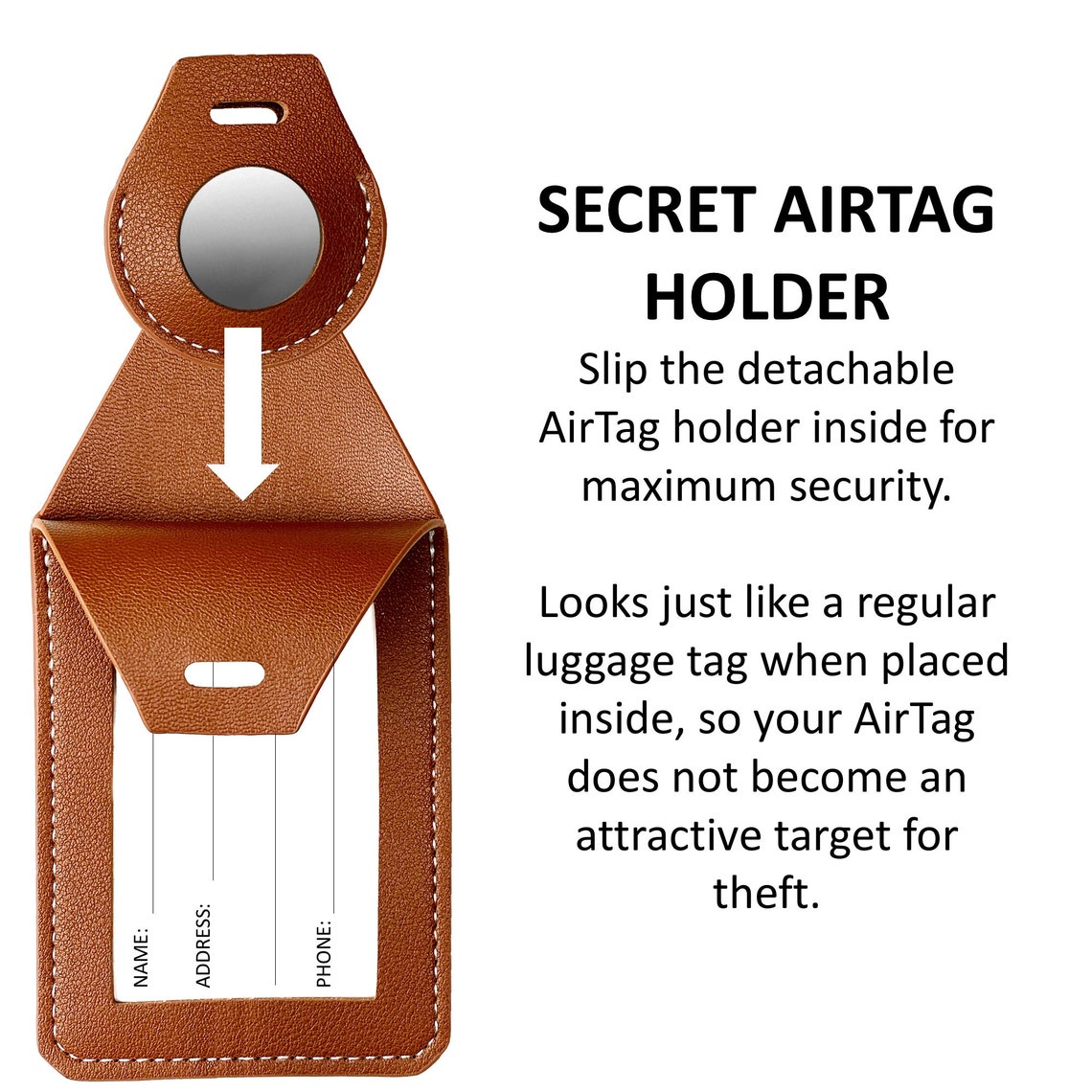 Secret Airtag Leather Luggage Tag Leather Airtag Case Etsy