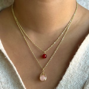 Carnelian & Rose Quartz Layered Necklace Set
