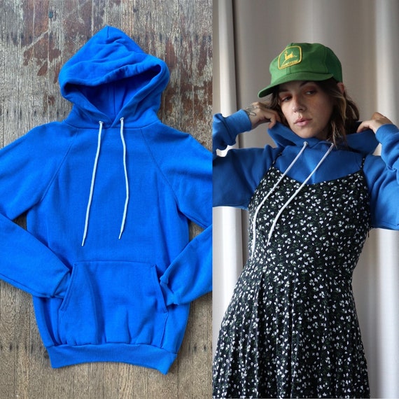 MEDIUM Vintage Hanes Raglan Hoodie Royal Blue Pullover Sweatshirt Etsy Canada