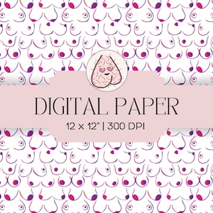 Boobs Umrissmuster Digitales Papier | Lustiges Geschenk Muster für Jahrestag Valentines Party Karte Textur Lustige Hintergründe