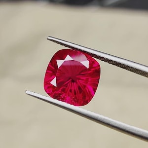 Faceted Lab Created Ruby Gemstone - Cushion fancy Cut Jewelry Stone
