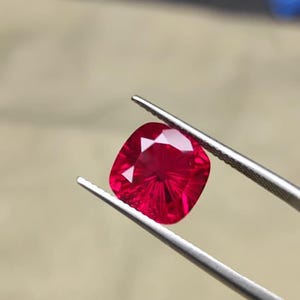 Faceted Lab Created Ruby Gemstone - Cushion fancy Cut Jewelry Stone image 6