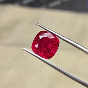 Faceted Lab Created Ruby Gemstone - Cushion fancy Cut Jewelry Stone image 7