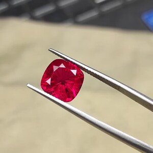 Faceted Lab Created Ruby Gemstone - Cushion fancy Cut Jewelry Stone image 8
