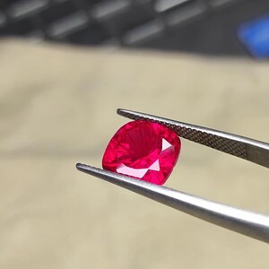 Faceted Lab Created Ruby Gemstone - Cushion fancy Cut Jewelry Stone image 10