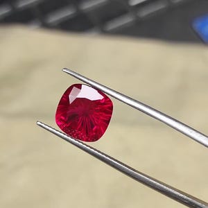 Faceted Lab Created Ruby Gemstone - Cushion fancy Cut Jewelry Stone image 9