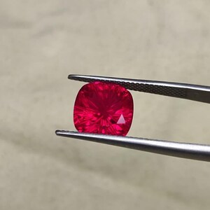 Faceted Lab Created Ruby Gemstone - Cushion fancy Cut Jewelry Stone image 5