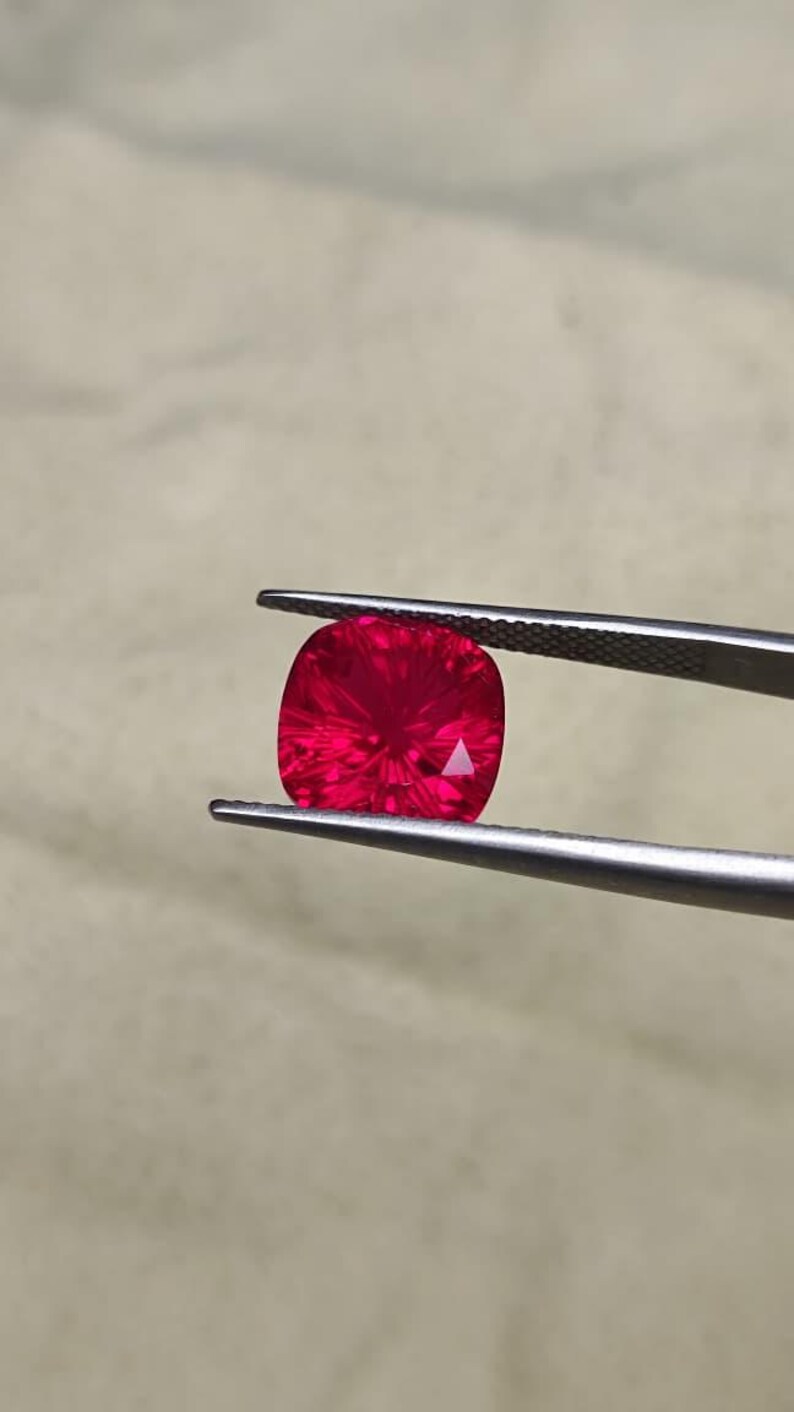 Faceted Lab Created Ruby Gemstone - Cushion fancy Cut Jewelry Stone image 5
