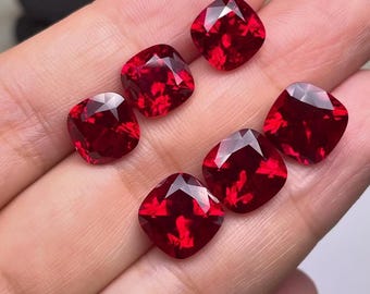 Lab Grown Ruby Stone: Faceted Cushion Cut (4x4mm to 12x12mm)