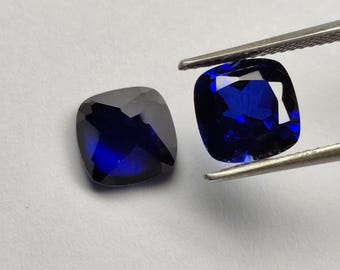 Lab Grown Blue Sapphire: Faceted Cushion Cut Gemstone (4mm-12mm)