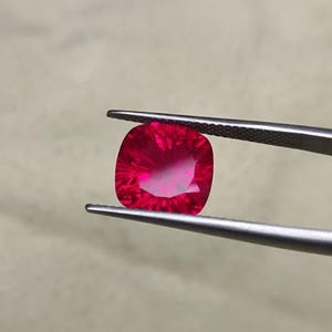 Faceted Lab Created Ruby Gemstone - Cushion fancy Cut Jewelry Stone image 4