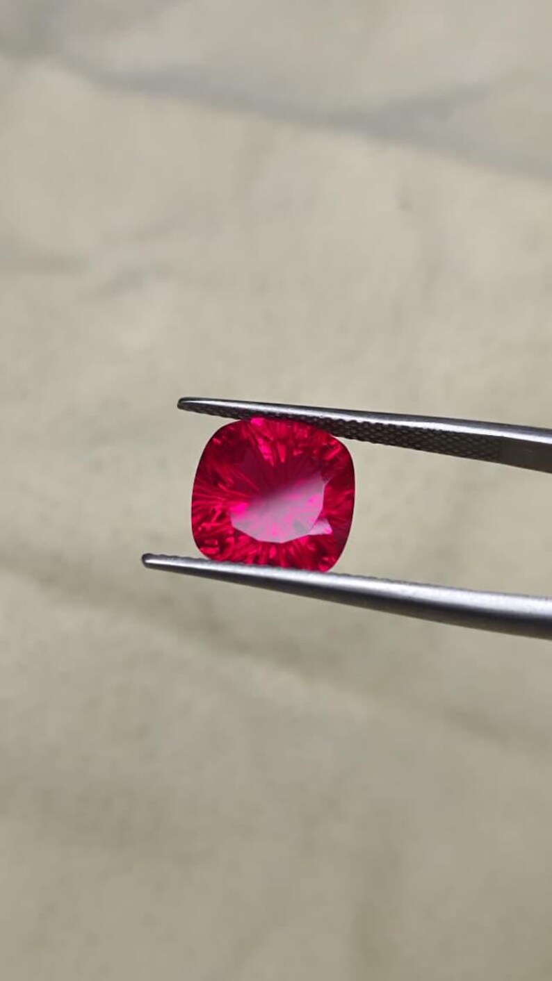 Faceted Lab Created Ruby Gemstone - Cushion fancy Cut Jewelry Stone image 4