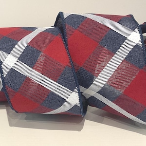 Navy, Red ,White Plaid / Diagonal Pattern  2.5”  Wired Ribbon ,Christmas Gift s Party’s, Wreaths,Bows