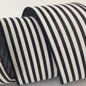 Black White Thin Stripe 2.5” Wired Satin Ribbon ,Halloween , Christmas , Wreath making, Bows, Decoration.Crafting