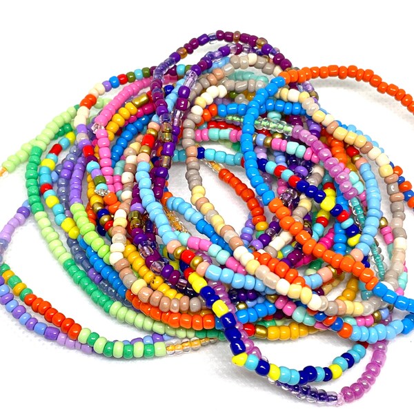 Stretch Ankle Bracelets Set of 2,  Colorful Stretchy Elastic Summer Anklets, Stretchy  Large Bracelets Seed Beads,  Small Stackable Anklets