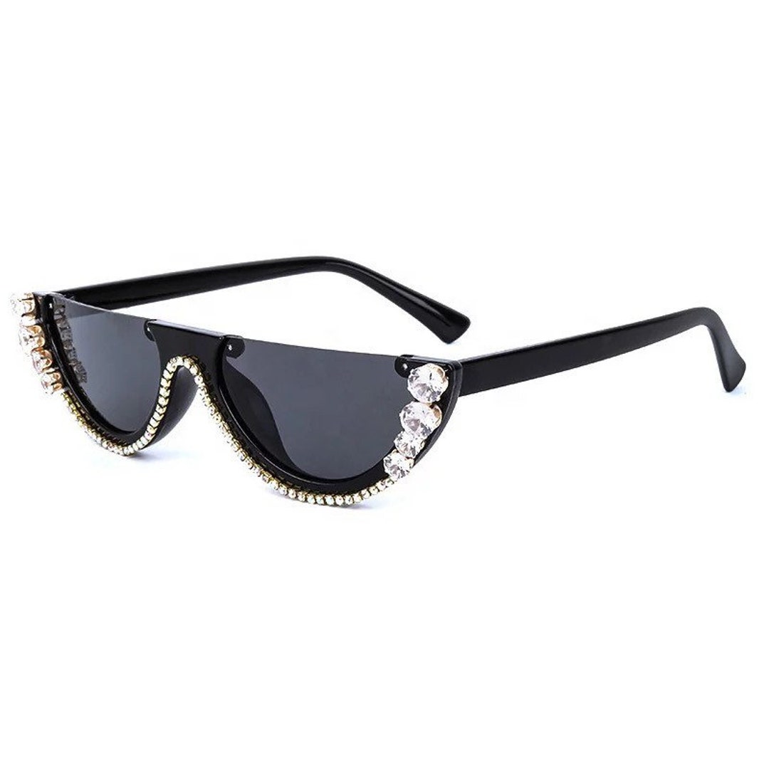 Rhinestone Sunglasses Black Fashion Glasses - Etsy