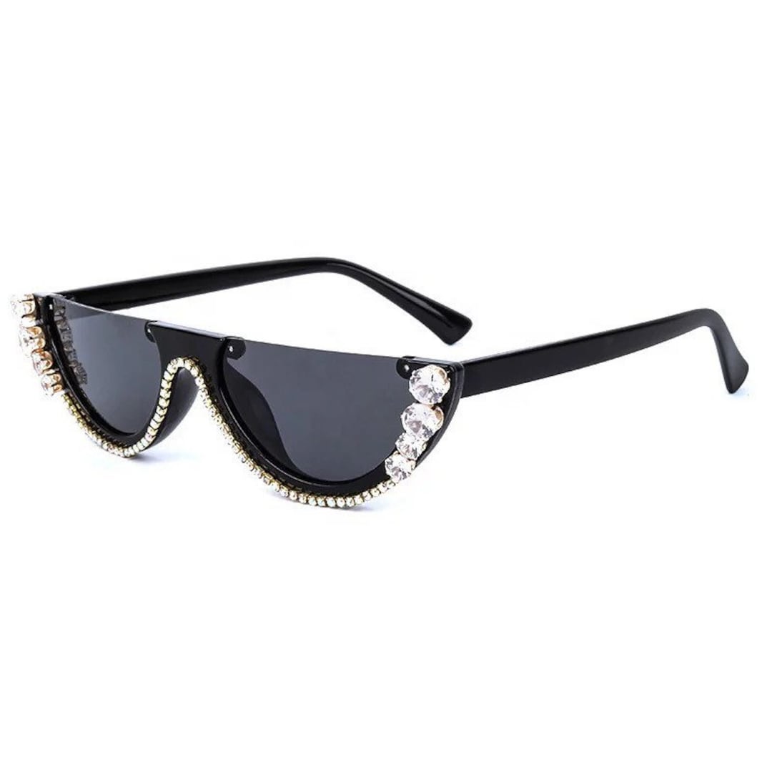 Rhinestone Sunglasses Black Fashion Glasses Etsy
