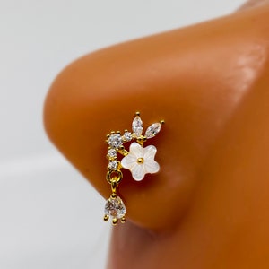 Flower L Shape Nose Ring | Piercing Jewelry