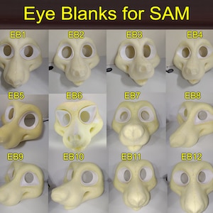 May include: Twelve foam eye blanks for fursuit making, labeled EB1 through EB12. Each blank has a different shape and size for the eyes.