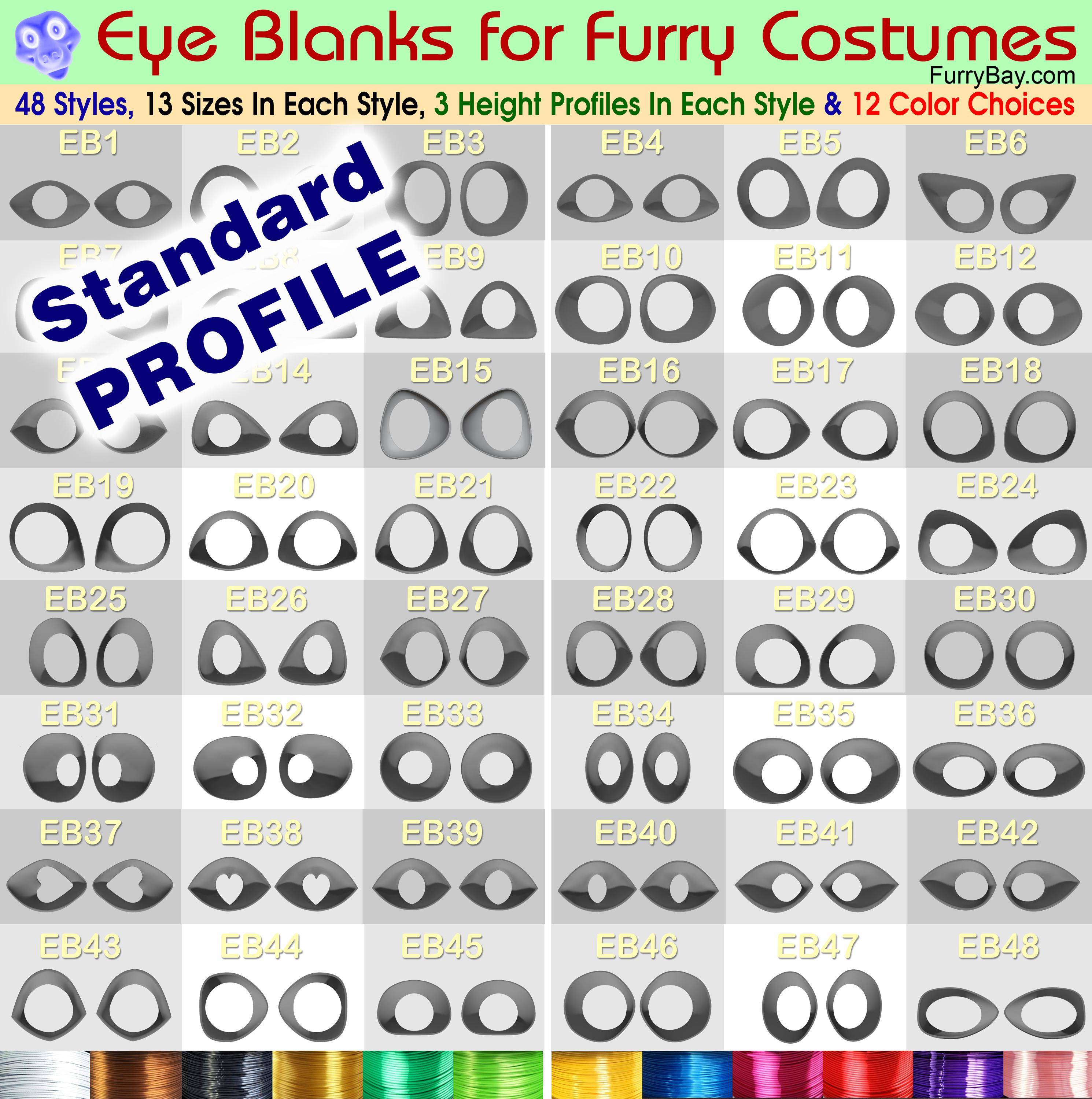 Eye Blanks - 48 Styles - 1 inch high - 13 Sizes - 3Profiles - 12 Colors - Fursuiting - Furries - Cosplay - FurryBay