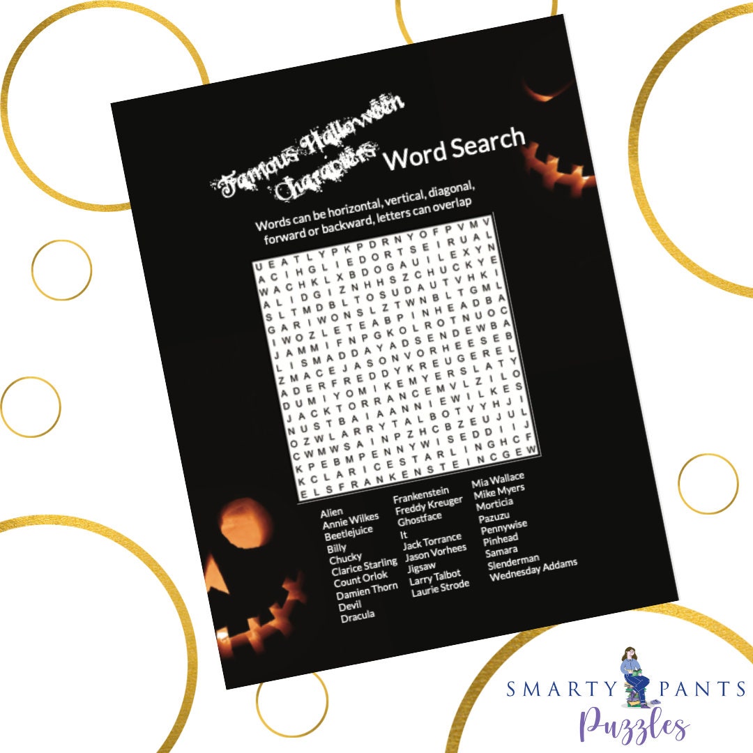 Famous Halloween Characters Word Search Game HALLOWEEN WORD Etsy