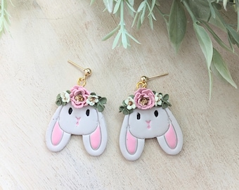 Easter clay earrings, bunny earrings, spring earrings, dangle clay earrings, handmade clay earrings, Easter basket gifts for her