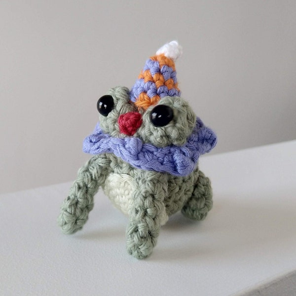 Miguel the Crochet Birthday Clown, Small Amigurumi Frog, Crochet Frog, Handmade Gift Made with Love