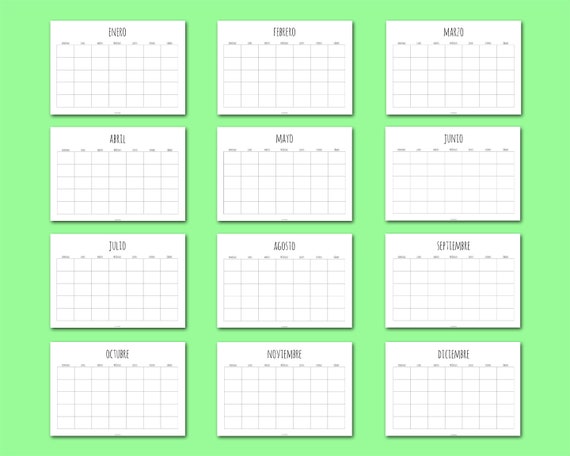 Spanish Printable Monthly Calendar, Blank Calendar, 12 Month Calendar, US  Letter, 8.5 X 11 Inches, Horizontal Calendar, Instant Download - Etsy
