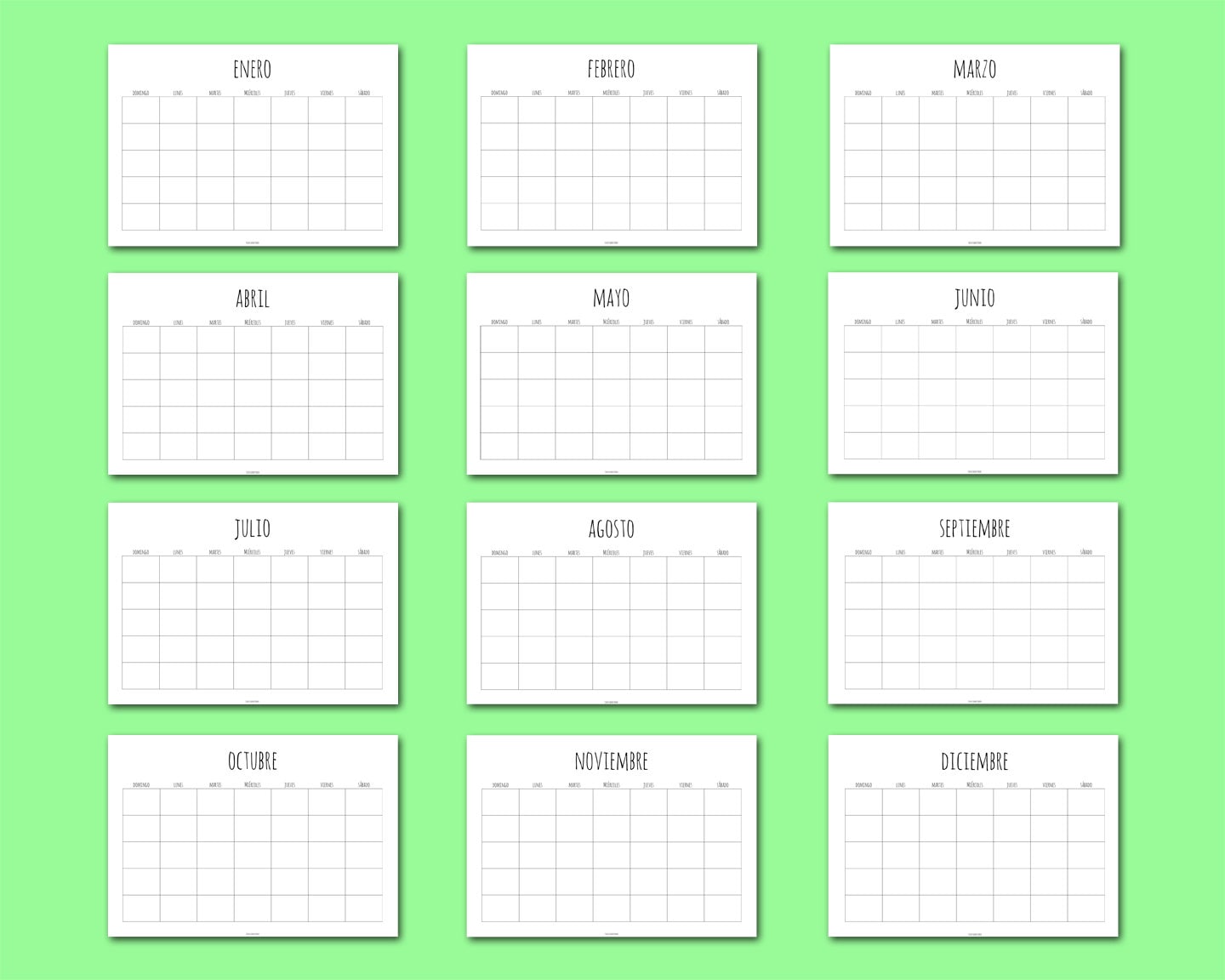 Spanish Printable Monthly Calendar, Blank Calendar, 12 Month Calendar ...