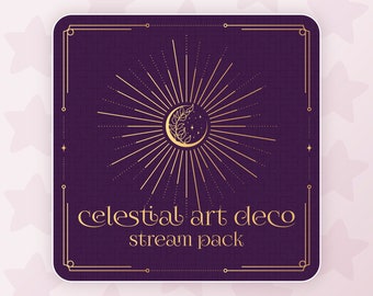 Celestial Purple Art Deco Stream Pack | Aesthetic Witchy Moon & Stars Theme Bundle