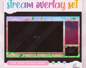 Cherry Blossom Stream Overlay Set: Animated Camera & Chat Borders (Digital Download)