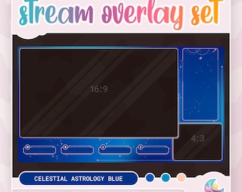 Celestial Astrology Stream Overlay: Blue Moon & Stars Theme (Digital Download)